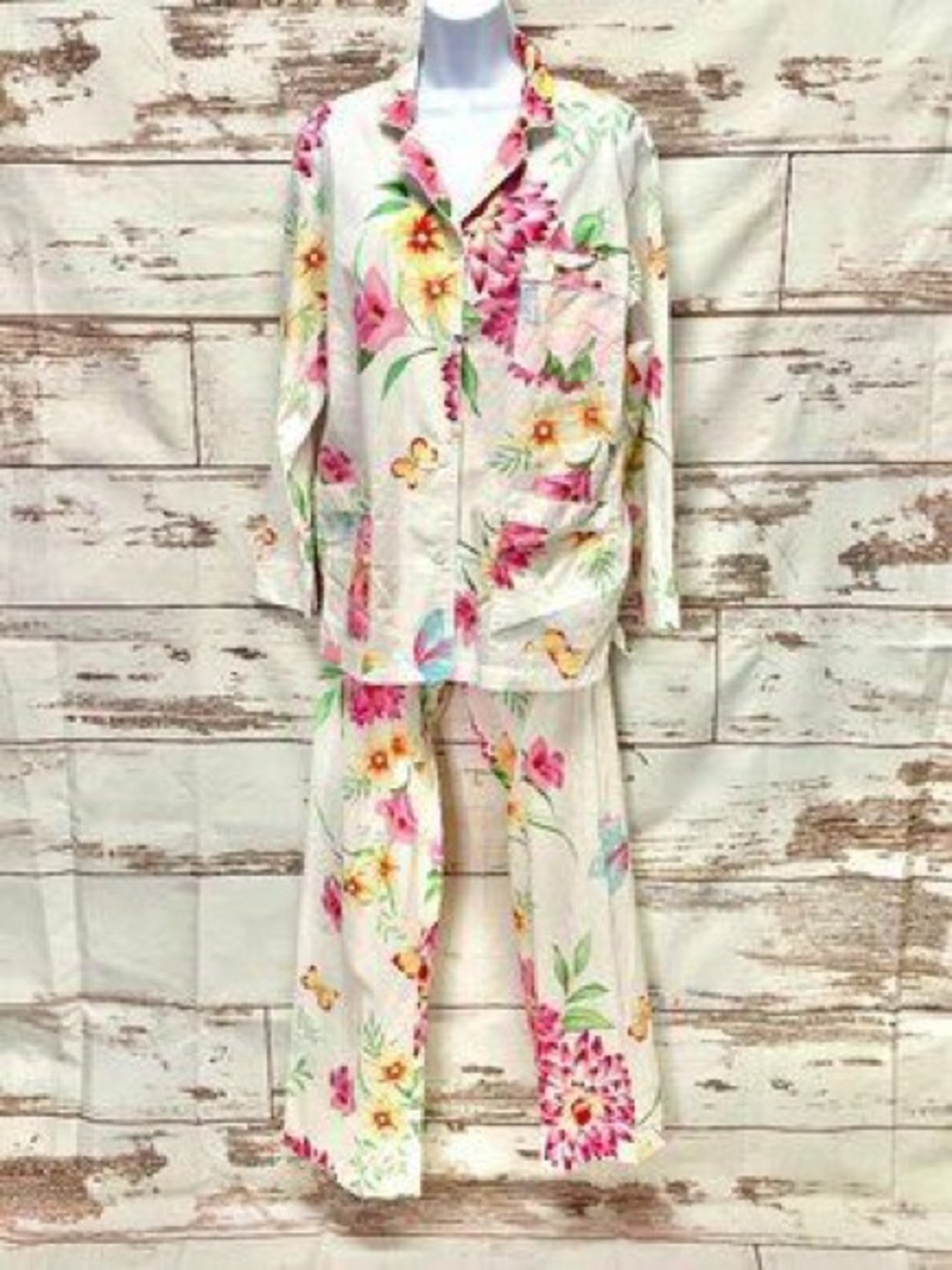L Vintage Victoria's Secret Y2K Floral 100% Cotton Pajama Set 90s Rose VTG Pants